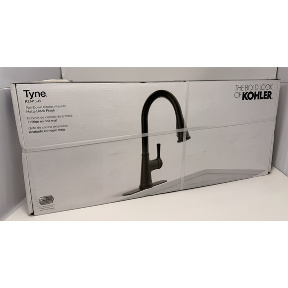 KOHLER Tyne Single-Handle Pull-Down Sprayer Kitchen Faucet in Matte Black - Picture 1 of 8